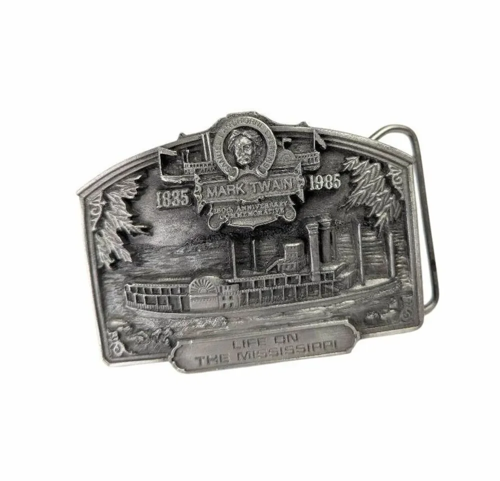 VINTAGE Bergamot Brass Works 1985 MARK TWAIN Mississippi Steamboat Belt BUCKLE